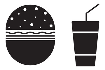 Burger icon. Fast food icon vector. Hamburger and drink icon. Hamburger soda icons vectors graphic designs. Symbols of street food. Restaurant concept.