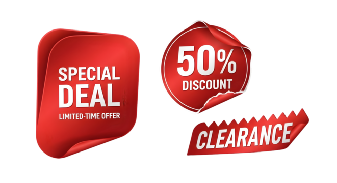 Grab limited time special deals with 50% discount clearance sale today, promotion nowisolated on transparent background