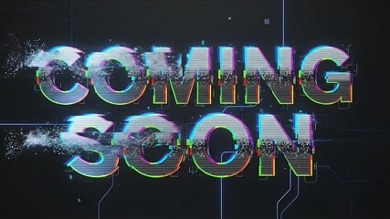 Vibrant glitch rainbow "Coming Soon" text with distortion and neon futuristic lighting. - Powered by Adobe