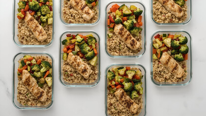 Healthy meal prep ideas for busy professionals kitchen food photography indoor top-down view nutrition focus