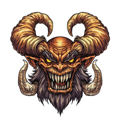  Golden Horned Demon Head Illustration | Fierce Fantasy Monster Vector Art