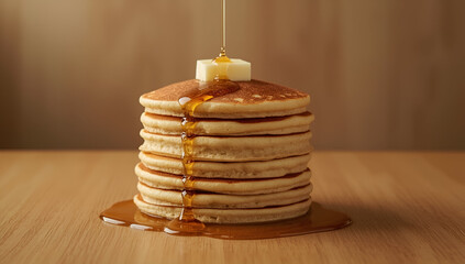 Delicious pancakes stacked high home kitchen food photography cozy environment top view breakfast treat