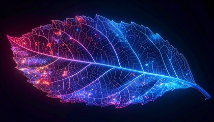 fractal bioluminescence leaf on black background