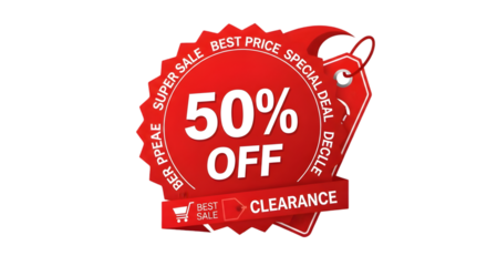 Limited time 50 percent off sale now for retail promotions and marketing campaignsisolated on transparent background