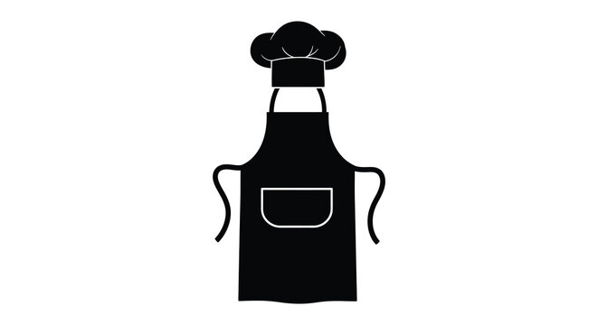 Simple black silhouette of a chef s hat and apron combination