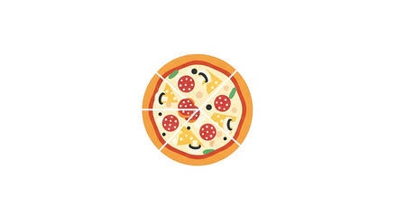 Delicious sliced pizza with pepperoni and cheese on a plain background