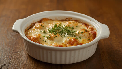 Delicious baked cheese dish cozy kitchen food photography warm atmosphere top view culinary delight