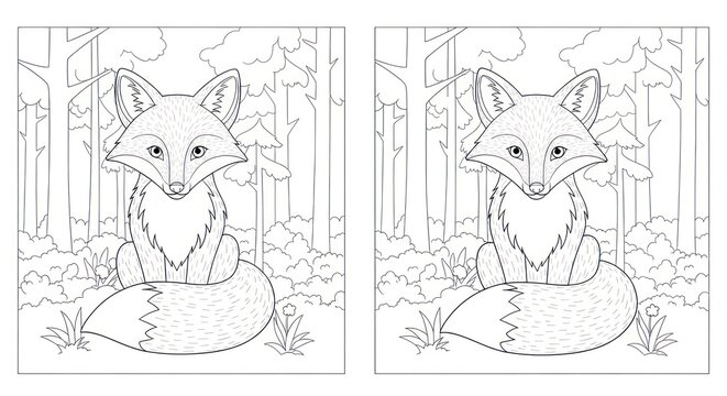 Two cute fox coloring pages forest