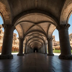 Fototapeta premium Symmetry of arches forming tunnel with central light