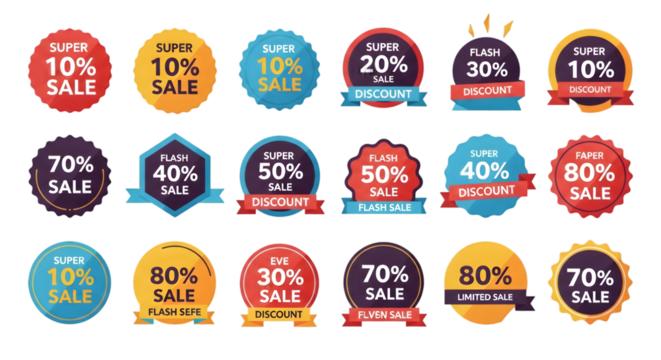 Boost your sales with these eye-catching discount and sale badge designs for your next promotionisolated on transparent background