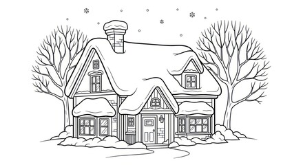 Fototapeta premium Winter house drawing illustration