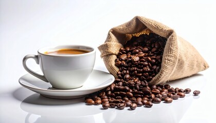 Aromatic Coffee Beans and Cup, Simple Elegance