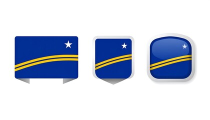 Three variations of the Cura?ao flag displayed as decorative, sticker-style icons on a white background.