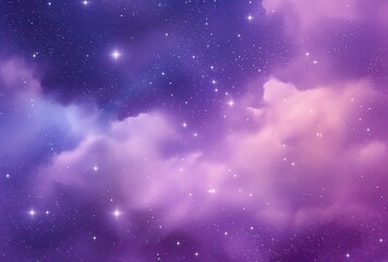 Naklejka premium Magical purple and blue nebula sky with sparkling stars, celestial clouds, and glowing cosmic formations, creating a dreamy fantasy universe suitable for space, galaxy, and sci-fi illustrations.
