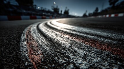 An Intense Close-Up View of Racing Track Asphalt with Marked Lines