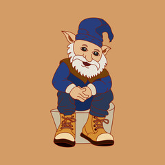 Cute Sitting Gnome Cartoon Illustration in Fantasy Style