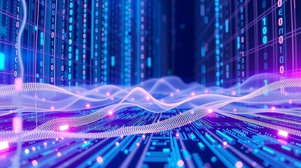 Digital data stream with circuit board and waves