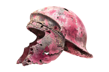 a helmet with a hole in it that has been smashed