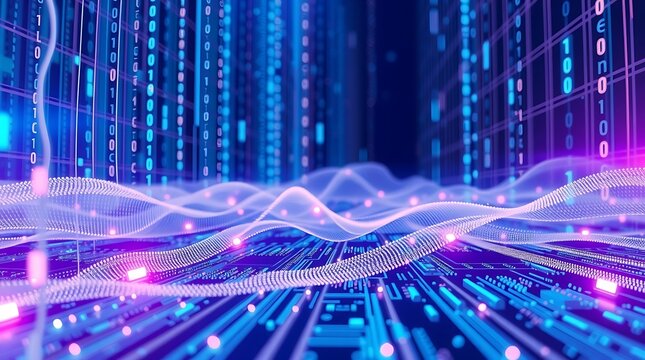Digital data stream with circuit board and waves