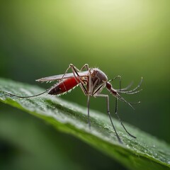 Naklejka premium Mosquito on blurred green leaf, soft copy space