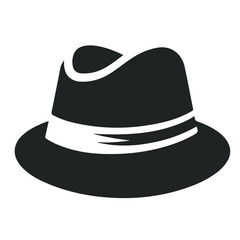 Illustration of a stylish black fedora hat with a white band around it on a white background image