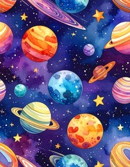 Colorful Space Planets Pattern.