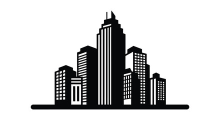 Fototapeta premium A black and white cityscape illustration featuring several tall buildings