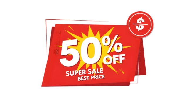 Limited time offer! Grab 50 percent off during our super sale event for the best price todayisolated on transparent background