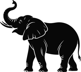 Obraz premium Black elephant raising trunk silhouette vector