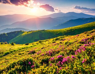 Sunset in the flower field