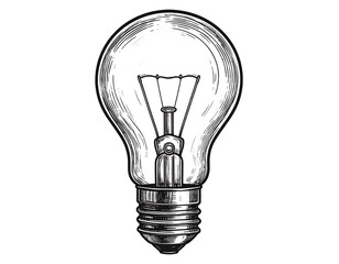 Detailed vintage-style illustration of an incandescent light bulb, showcasing intricate linework and a classic design.
