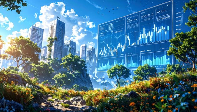 Futuristic city nestled in nature