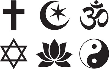 Diverse cultural and religious symbols shown together
