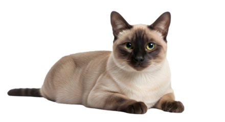 Elegant Siamese Cat Resting Isolated on Black Background