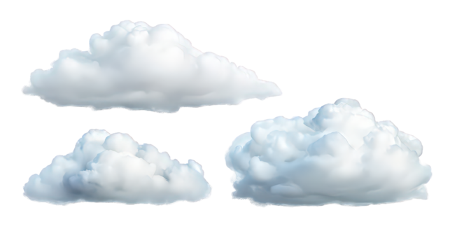 Three Fluffy White Clouds Against Black Background