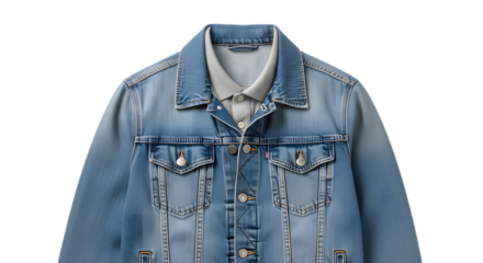 Blue denim jacket closeup fashion apparel casual outerwear style