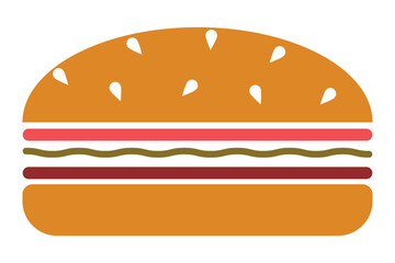 Burger and hamburger icon. Fast food vector icon. Burger icon with sesame seeds bun hamburger food. 
