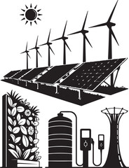 Renewable energy farm, charging station, and green wall