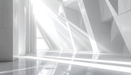 A bright and spacious interior design featuring a modern architectural structure, bathed in sunlight.