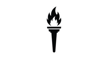 A simple black silhouette of a burning torch on a white background