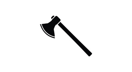 A simple black silhouette illustration of a traditional hand axe