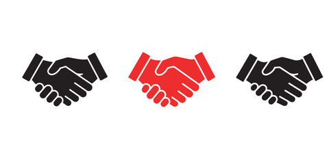Obraz premium Handshake Agreement Icon Set Depicting Business Partnership and Collaboration in Black and Red