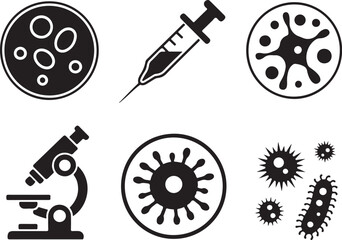 Microscope, syringe, cells, and viruses icons
