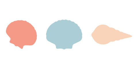 Pastel Seashells Vector Illustration Set: Scallop, Conch, and Bivalve Shells on White Background