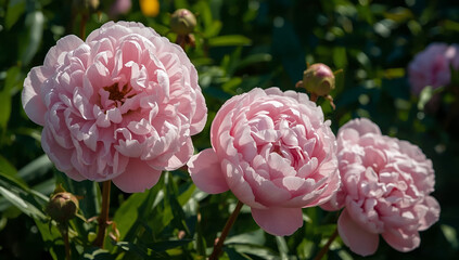 Captivating pink peonies blooming in nature's background floral close-up lush garden vibrant colors