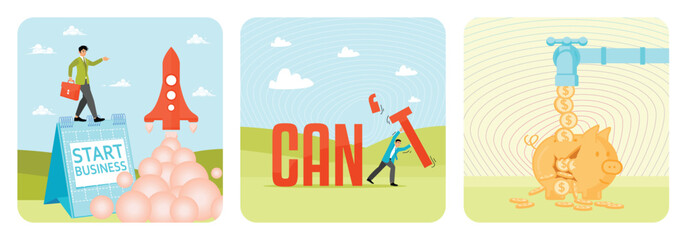 Start new business concept. Motivation or inspiration. Money leaking.