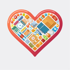 Vector Illustration A Heart of Flying Objects - A Whimsical Flight of Fancy