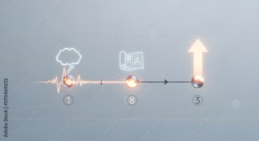 Poster Abstract representation of progression and achievement with data visualization and symbolic elements