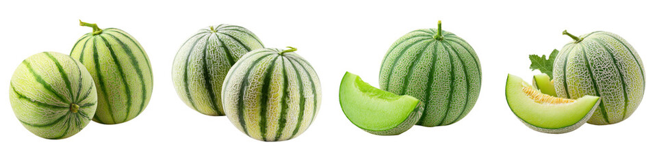 Fresh Watermelons and Melon Slices on Transparent Background
