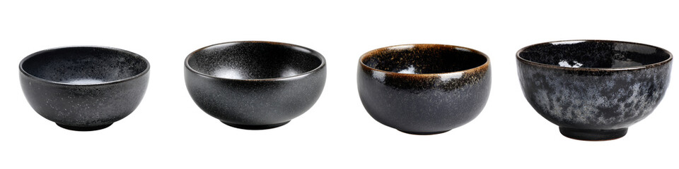 Black and Glossy Bowls with Unique Textures and Shapes for Display